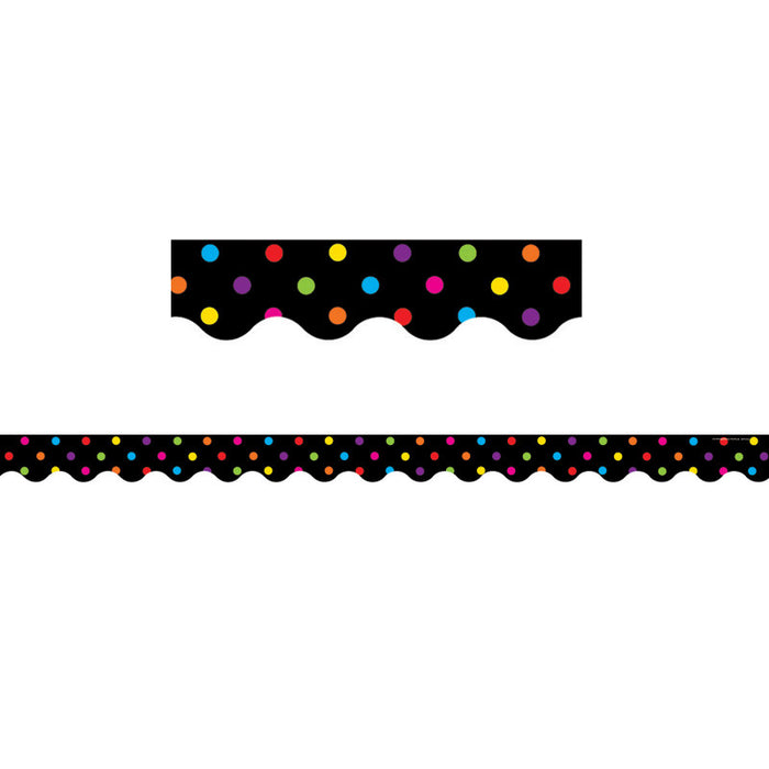 Teacher Created Resources TCR4648 Multicolor Dots on Black Scalloped Border Trim, 35 Feet