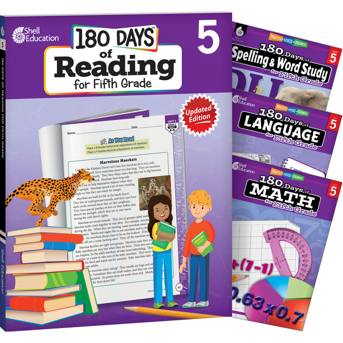 Shell Education SEP147639 180 Days Reading, Spelling, Language, & Math Grade 5: 4-Book Set