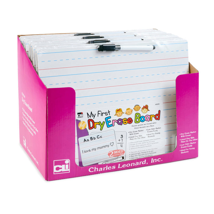 Charles Leonard CHL35220ST "My First" Dry Erase Board with Marker/Eraser, Two-Sided Plain/Lined, White, Pack of 12