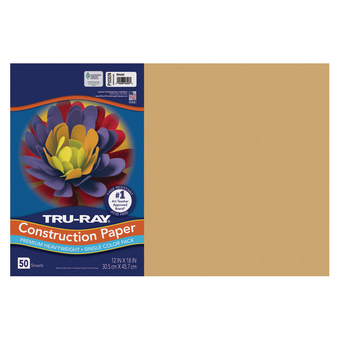 Tru-Ray PAC103074 Construction Paper, Heavyweight, Almond, 12" x 18", 50 Sheets
