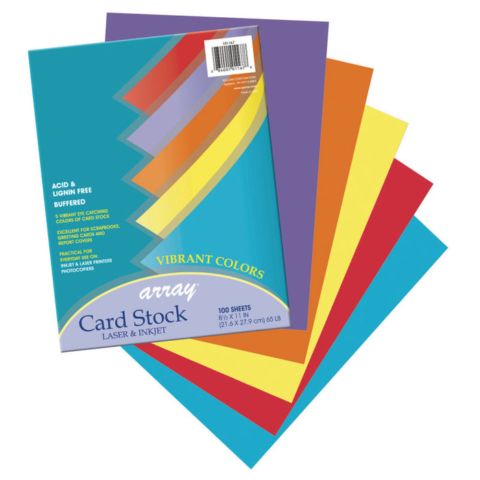 Pacon PAC101167 Vibrant Card Stock, 5 Assorted Colors, 8-1/2" x 11", 100 Sheets