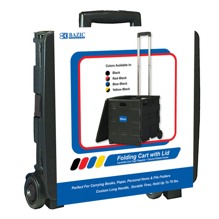 BAZIC Products BAZ2196 Folding Cart on Wheels w/Lid Cover, 16" x 18" x 15", Black/Gray