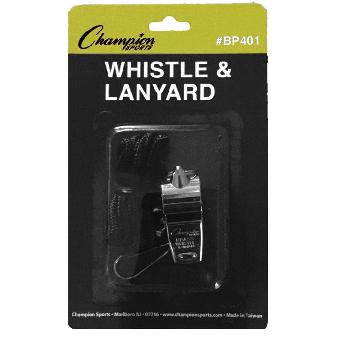 Champion Sports CHSBP401 Metal Whistle & Black Lanyard Pack