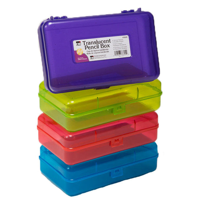 Charles Leonard CHL76305 Pencil Box, 2-1/2"H x 5-1/4"D x 8-1/4"W, Translucent Assorted Colors, 1 Count