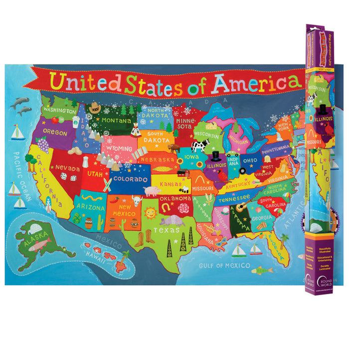 Round World Products RWPKM02 Kid's Map, United States, 24" x 36"