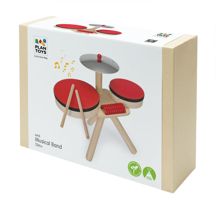 PlanToys PTS6410 Musical Band Wooden Toy Drum Set