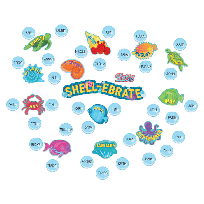 Eureka EU-847833 Seas the Day Let's Shell-ebrate Mini Bulletin Board Set, 46 Pieces