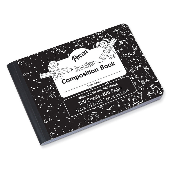 Pacon PACMMK37090 Junior Composition Book, Black Marble, 3/8" Ruled 5" x 7-1/2", 100 Sheets