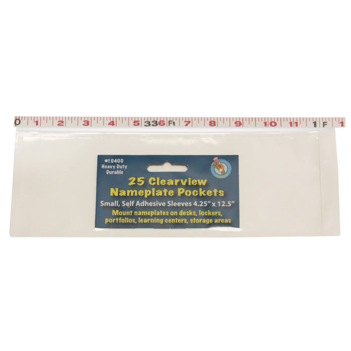 Ashley Productions ASH10400 Clear View Self-Adhesive Small Name Plate Pocket 4.25" x 12.5", Pack of 25