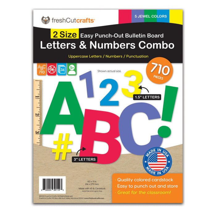 FreshCut Crafts FCC850054391193 Bulletin Board Letters & Numbers, Jewel Colors, 1.5in & 3in, 710 Pieces