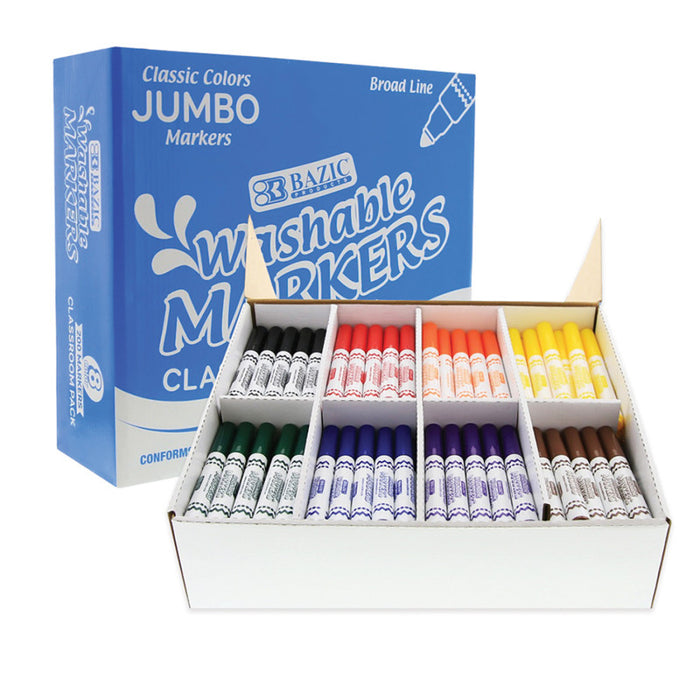 BAZIC Products BAZ1235 Washable Markers, Jumbo Classroom Pack, 200 Count, 8 Colors