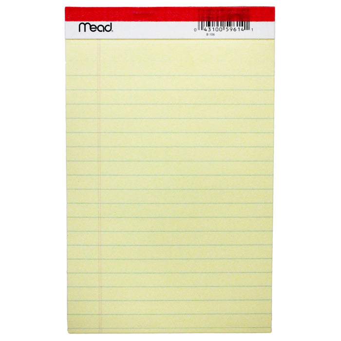 Mead MEA59614 Junior Legal Pad, 50 Sheets, 5" x 8", Canary, 1 Count