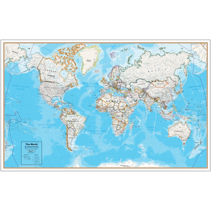 Hemispheres RWPHM08 Contemporary Laminated Wall Map, World