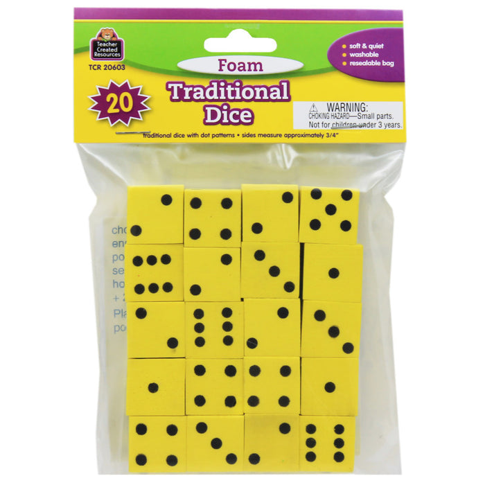 Teacher Created Resources TCR20603 Foam Traditional Dice, 0.75", Pack of 20