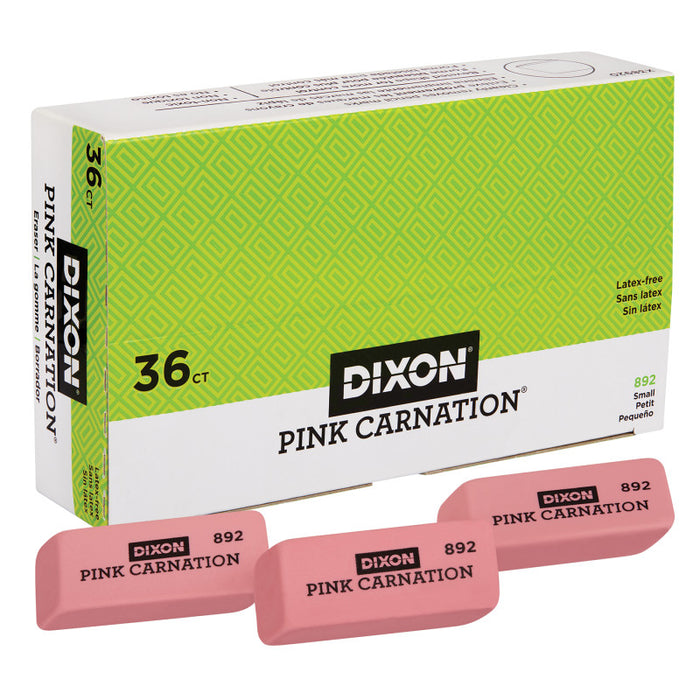 Dixon DIX38920 Pink Carnation Erasers, Small, 2 x 3/4 x 7/16, Pack of 36
