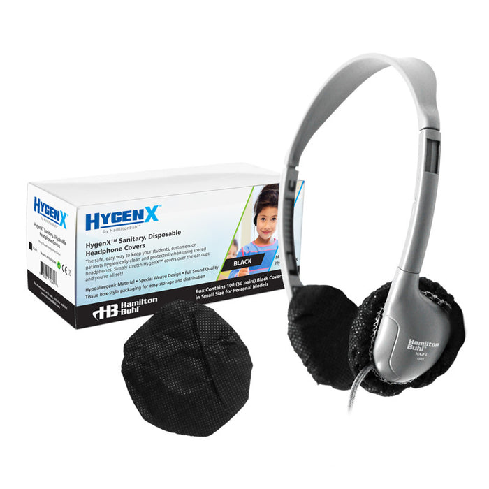 HamiltonBuhl HECHYGENX25BK HygenX Sanitary, Disposable Ear Cushion Covers, 2.5", Black, 50 Pairs