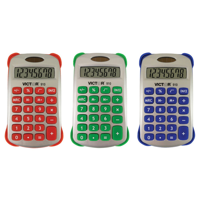 Victor VCT910 8 Digit Handheld Calculator with Cover in Bright Colors