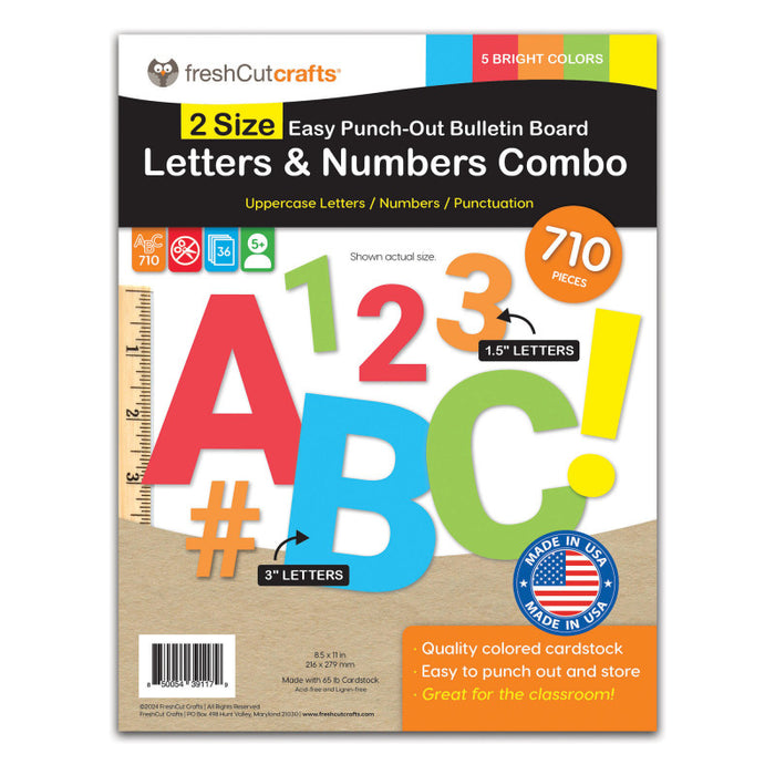 FreshCut Crafts FCC850054391179 Bulletin Board Letters & Numbers, Bright Colors, 1.5in & 3in, 710 Pieces